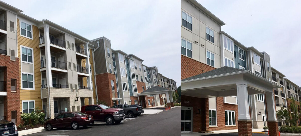 Two images of the exterior of a multifamily development
