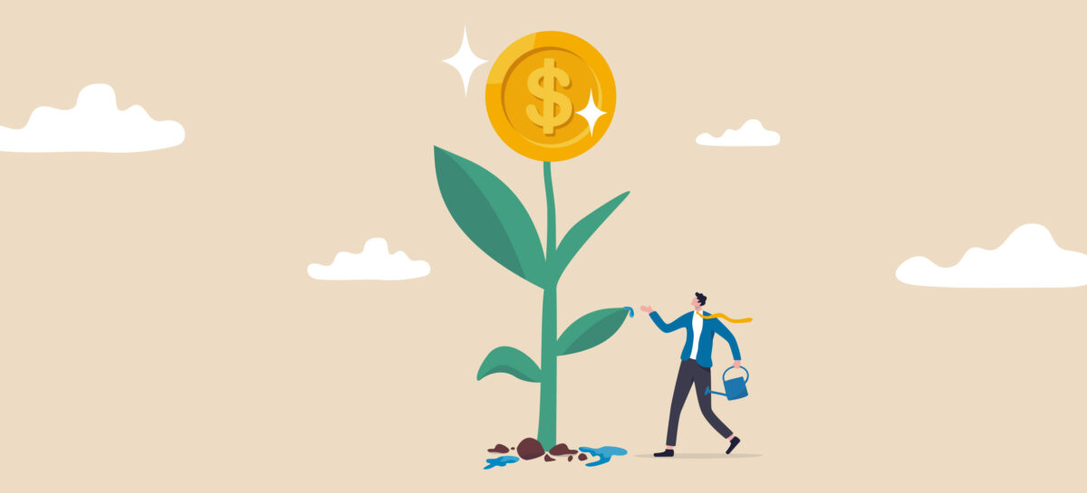 Illustration with a gold coin growing on a plant