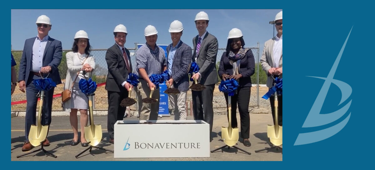 Ground Breaking Graphic with image of Bonaventure employees holding shovels