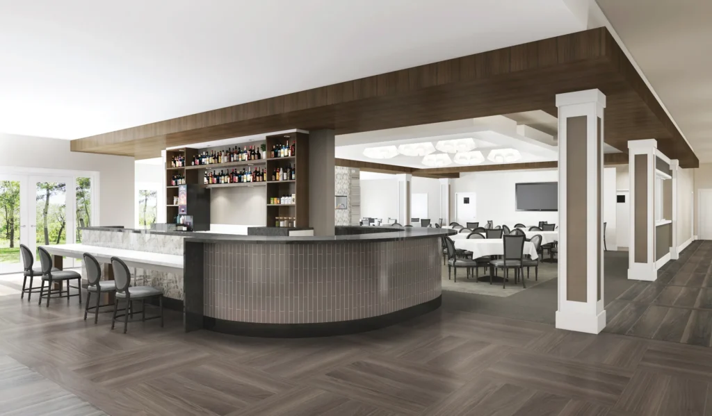 Aspire West End community dining and bar area.